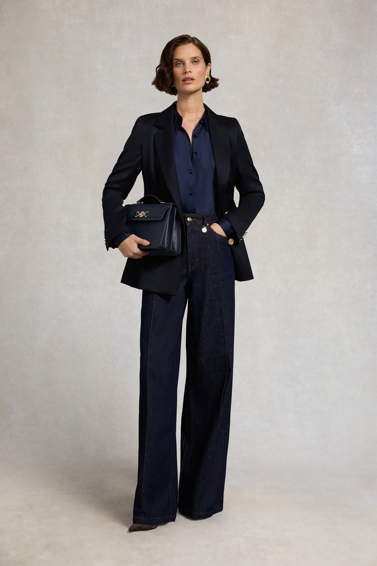 Iona Satin Shirt (Deep Navy)