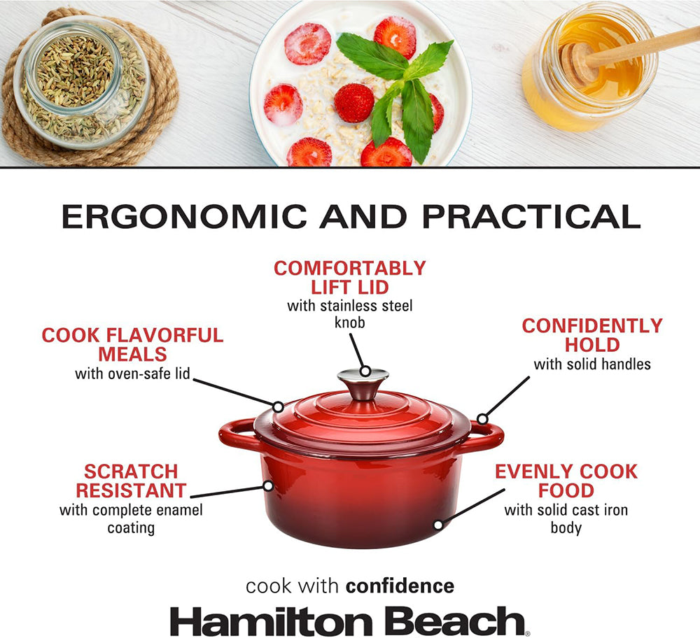 3-Quart Enameled Cast Iron Dutch Oven - Red