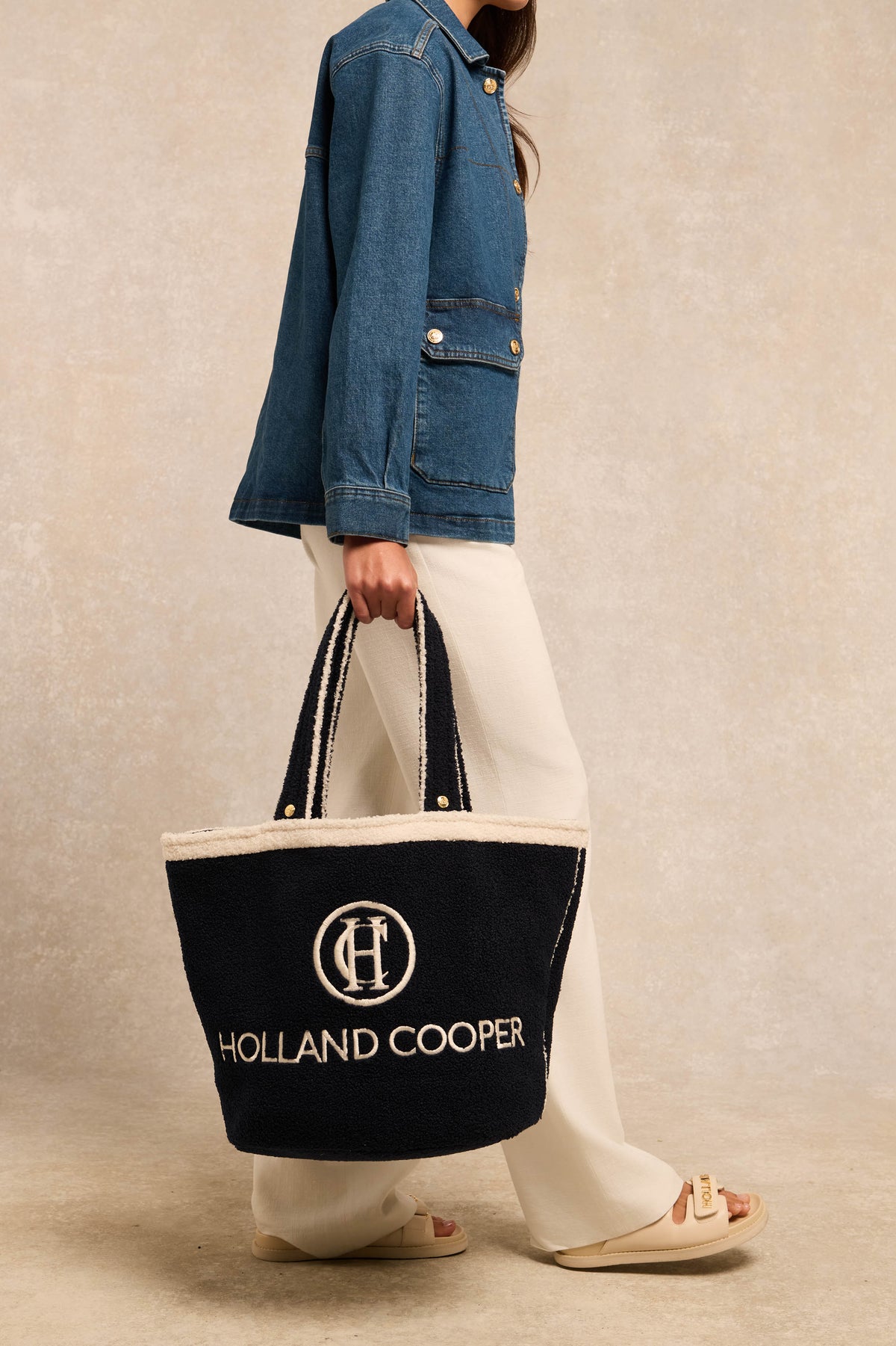 Paloma Towelling Tote (Navy Ecru)