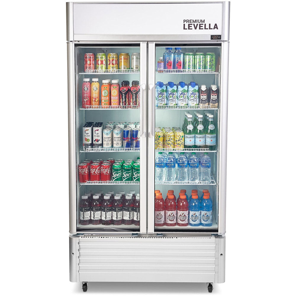 18.0 CuFt Commercial Display 2-Glass Door Refrigerator in Silver with 8 Adjustable Wire Shelves