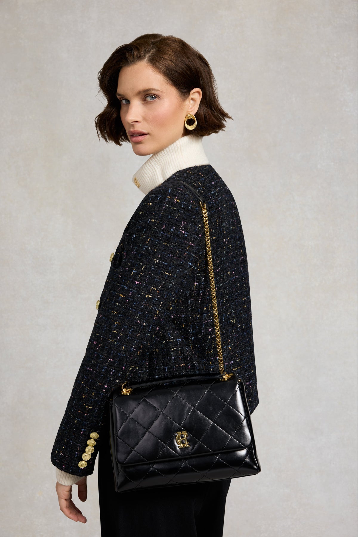 Milan Midi Shoulder Bag (Black Leather)
