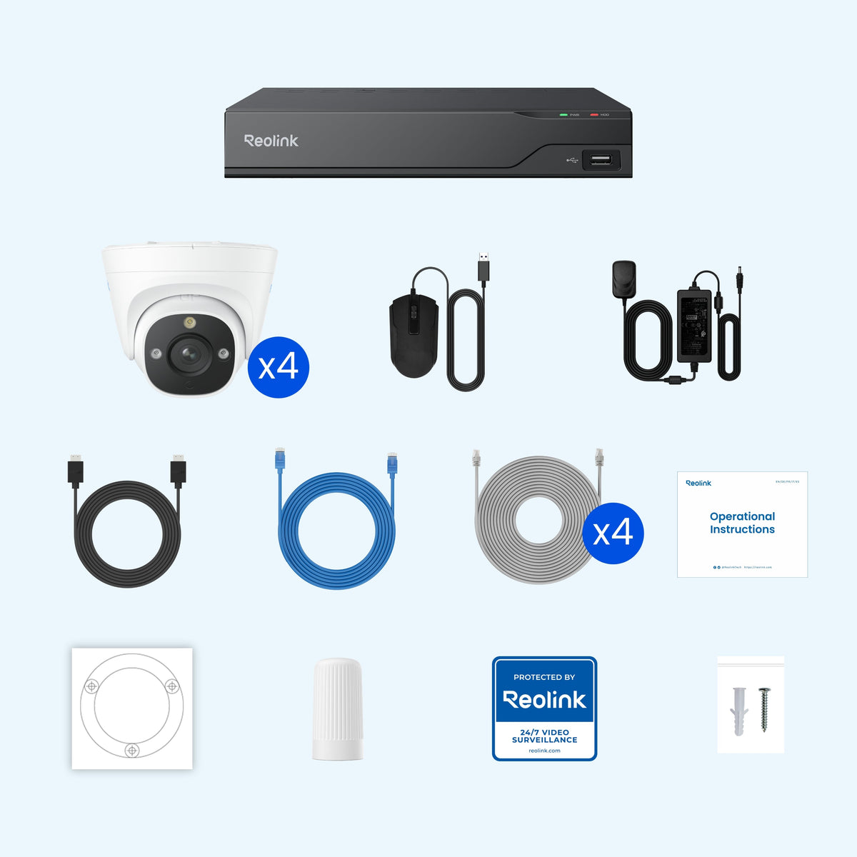 8-Channel 4K 8MP PoE NVR System with 4 Dome Security Cameras & 2TB HDD - White