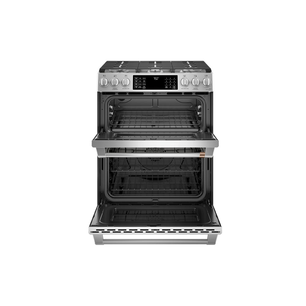 30-inch Smart Slide-In, Front-Control, Gas Double-Oven Range with Convection - Matte Black