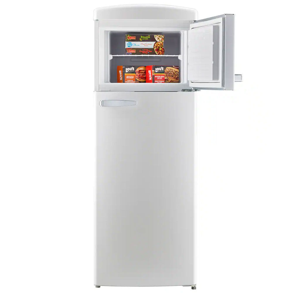 7.5 CuFt Classic Retro Top Freezer Refrigerator in Marshmallow White