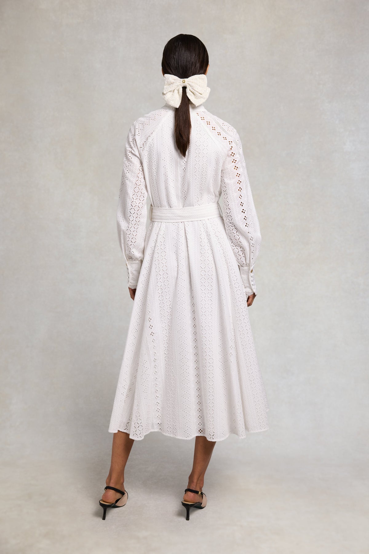 Aimee Collarless Broderie Dress (White)