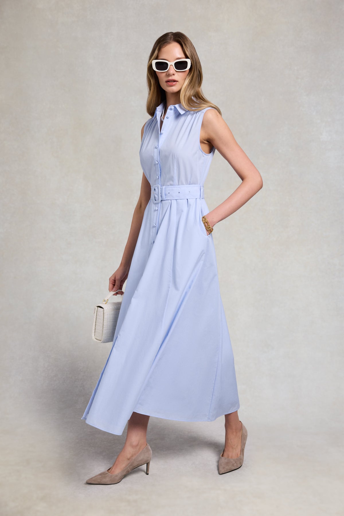 Aimee Sleeveless Dress (Light Blue Chambray)