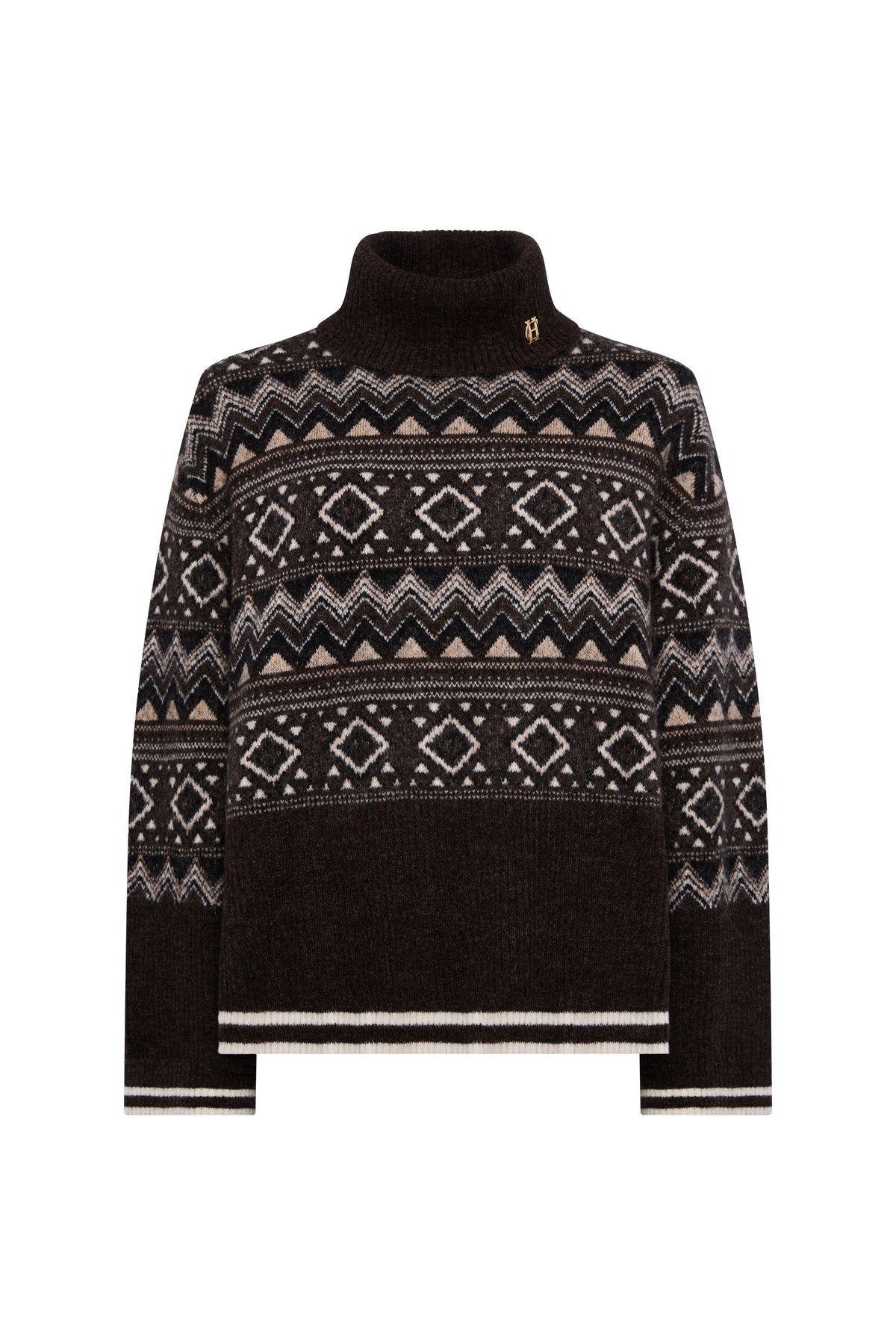 Antonia Fairisle Roll Neck Knit (Chocolate)