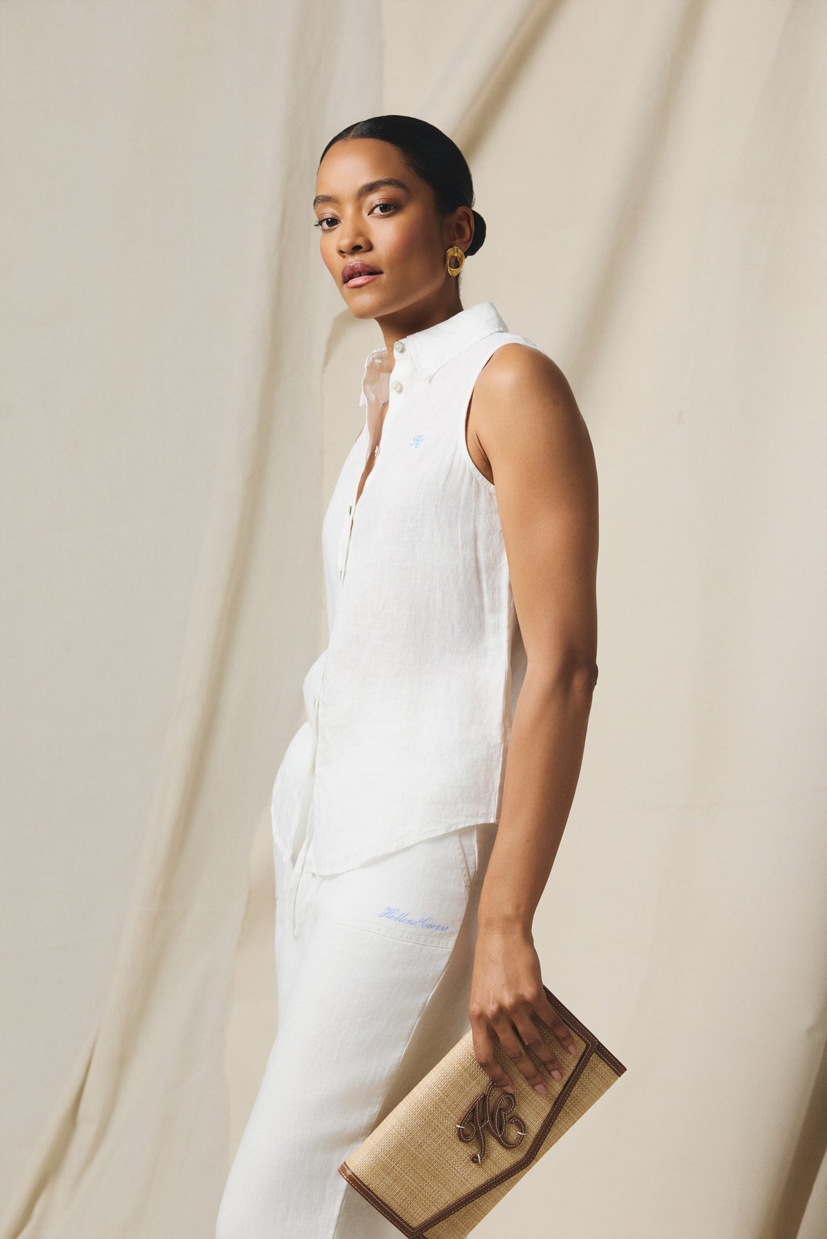 Sleeveless Amalfi Linen Shirt (White)