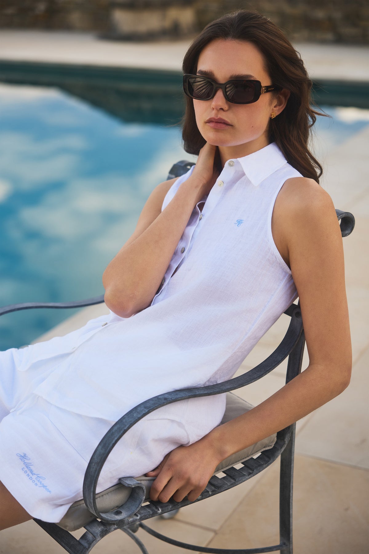 Sleeveless Amalfi Linen Shirt (White)