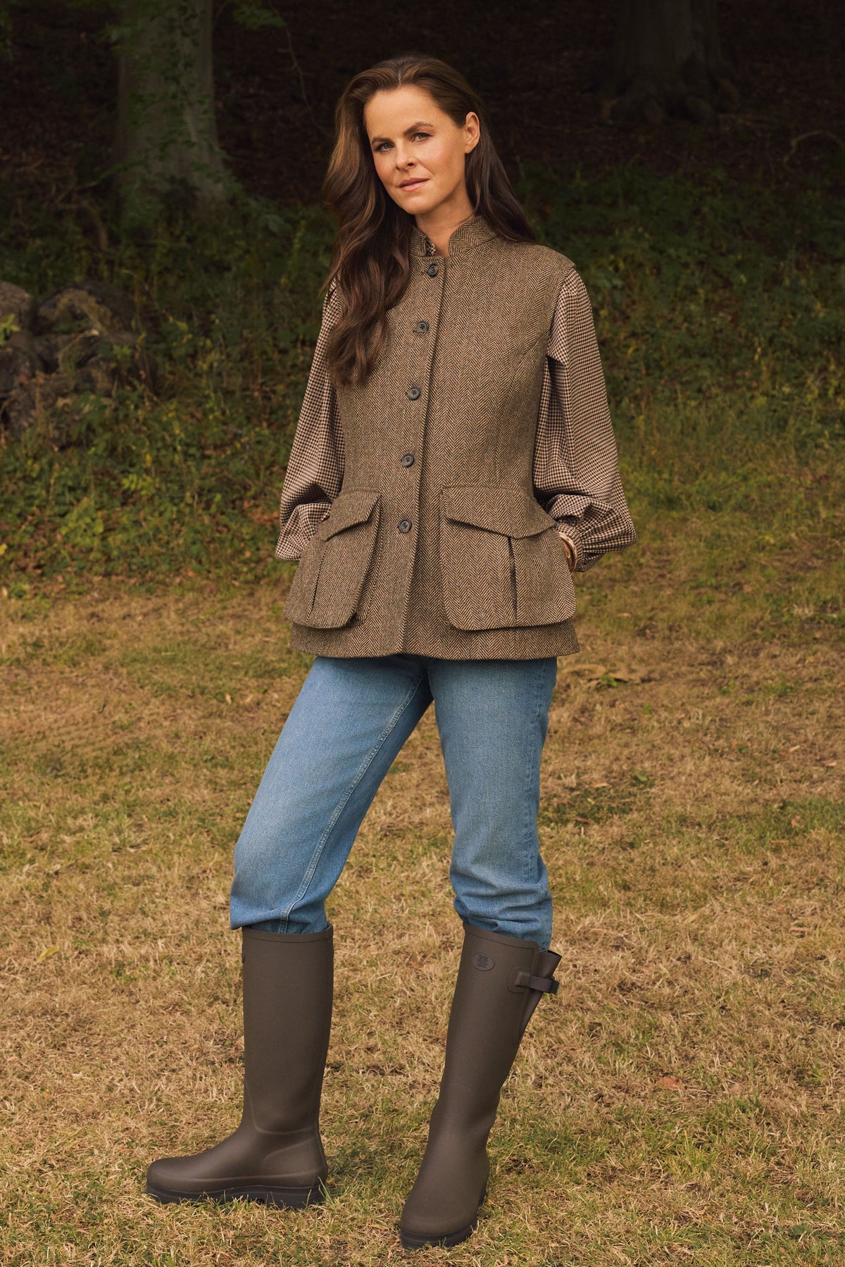 Women's Nehru Gilet (Large Scale Brown Herringbone)