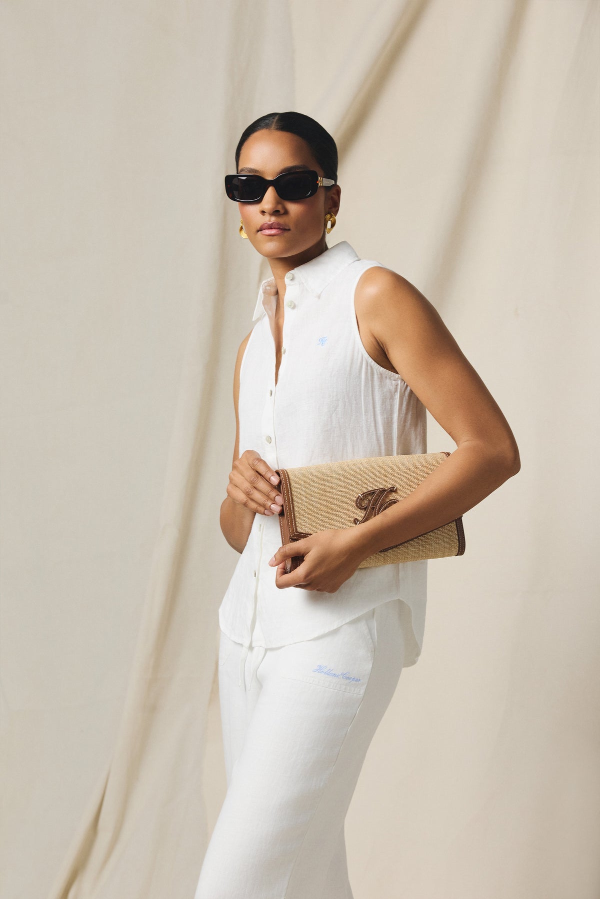 Sleeveless Amalfi Linen Shirt (White)