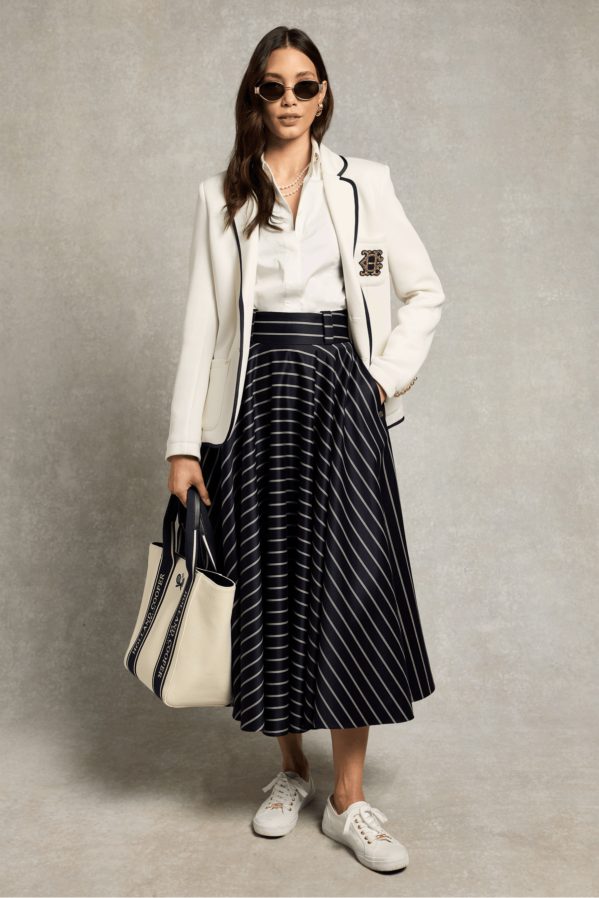 360 Maxi Circle Skirt (Ink Navy Wide Stripe)