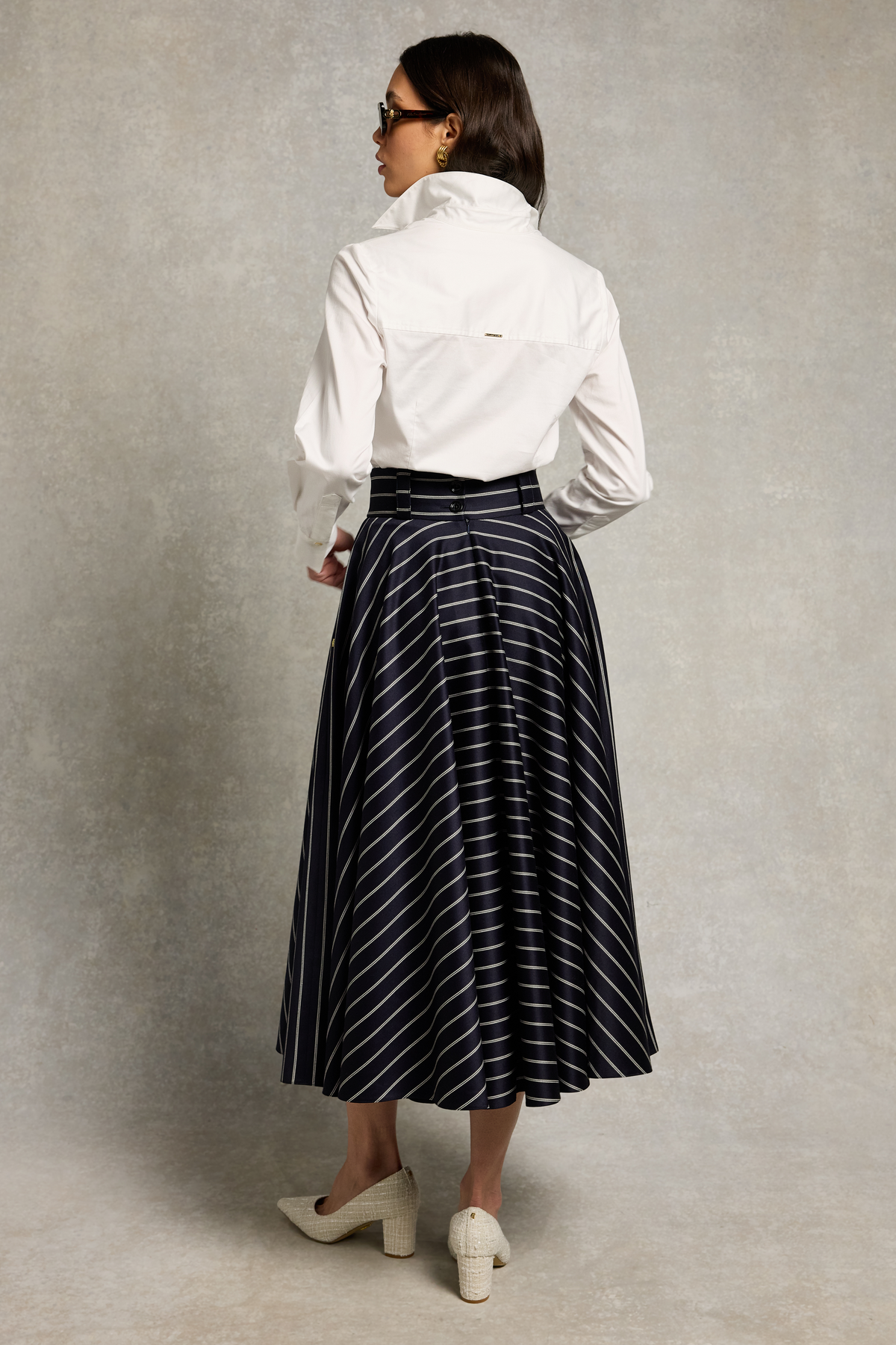 360 Maxi Circle Skirt (Ink Navy Wide Stripe)
