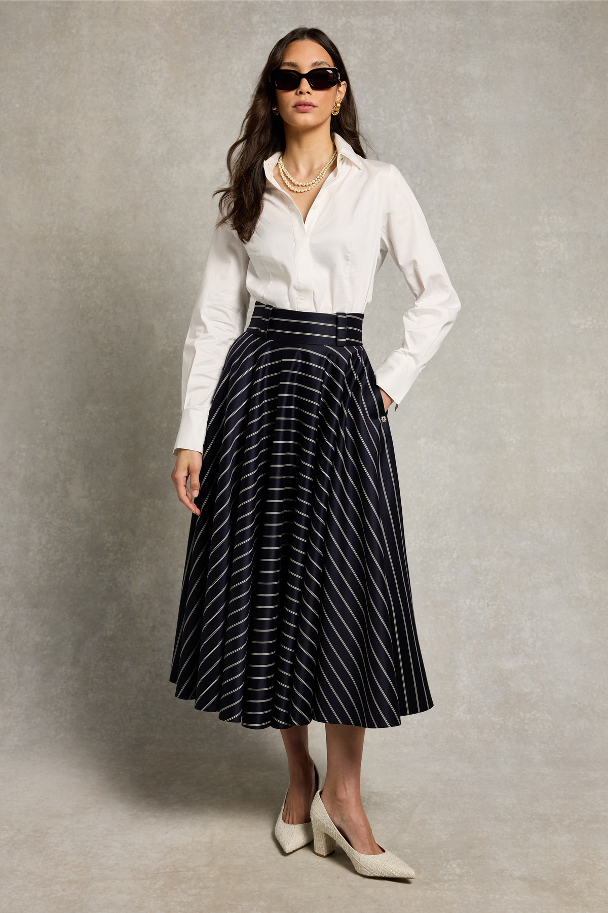 360 Maxi Circle Skirt (Ink Navy Wide Stripe)