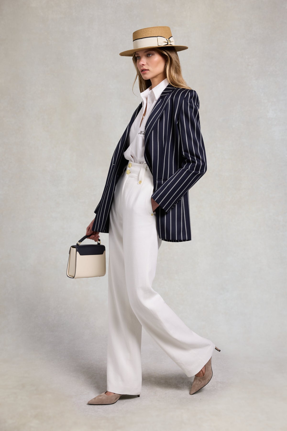 Single Breasted Belgravia Blazer (Ink Navy Wide Stripe)