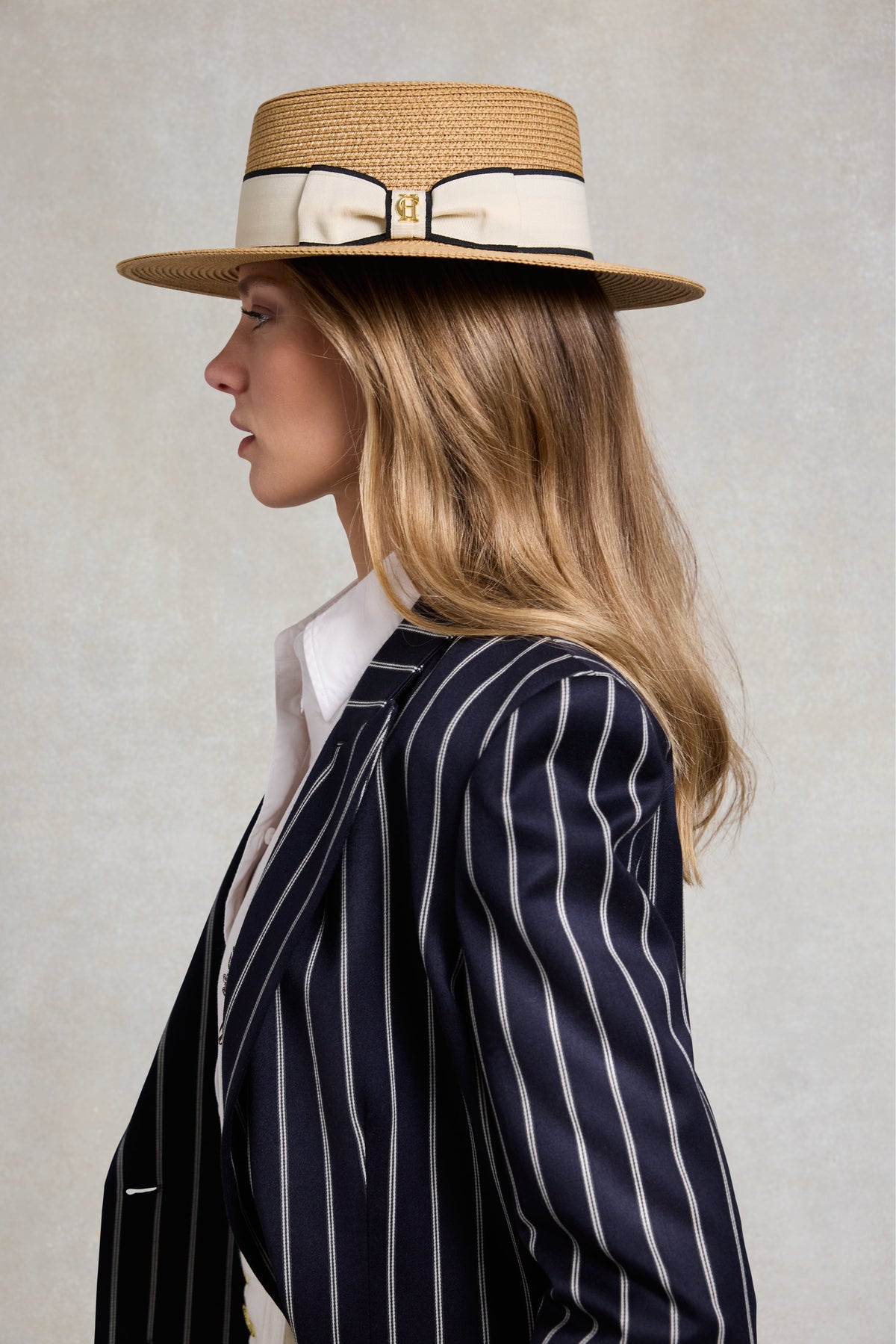 Boater Hat (Camel Latte Navy)