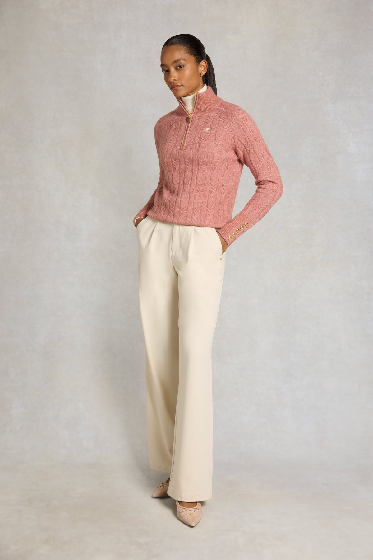 Bridget Quarter Zip Knit (Antique Rose)