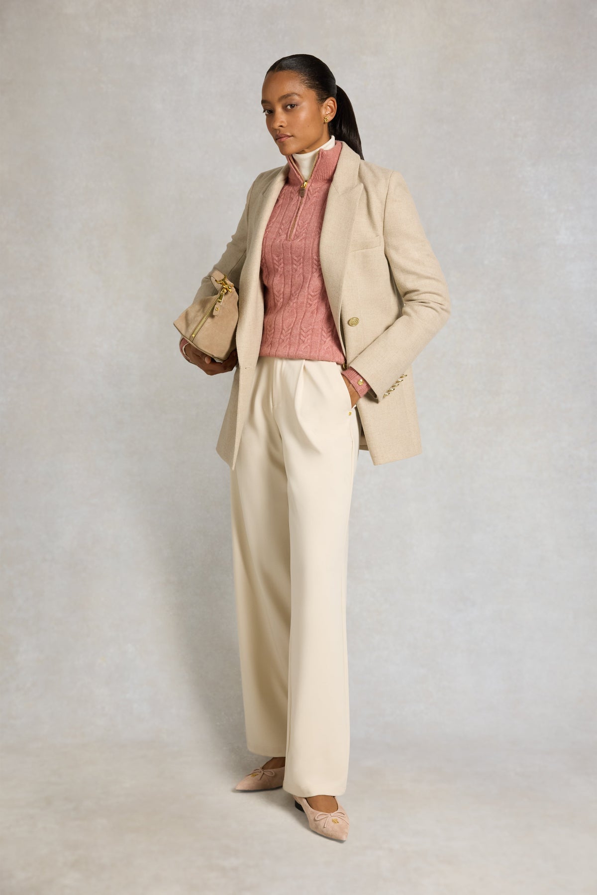 Bridget Quarter Zip Knit (Antique Rose)
