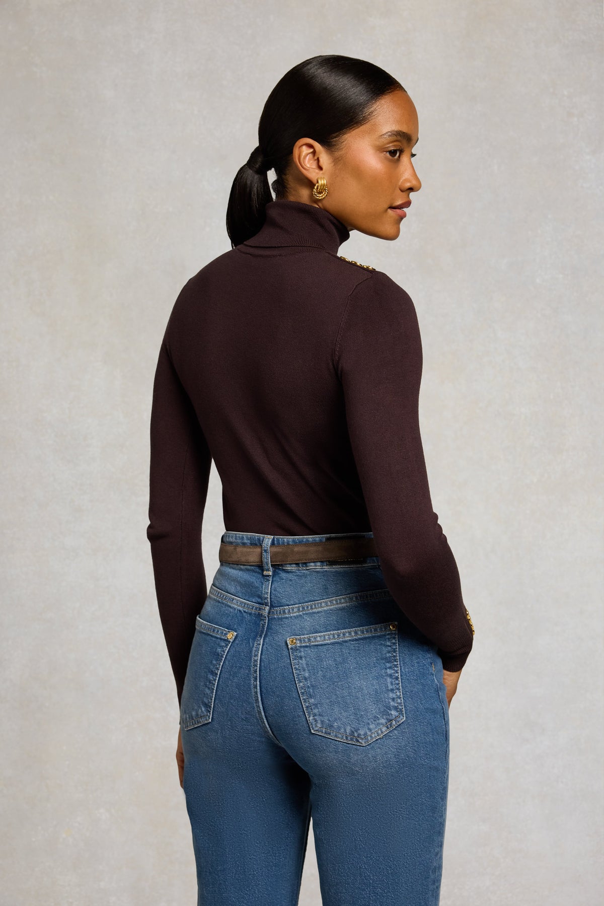 Buttoned Knit Roll Neck (Chocolate)