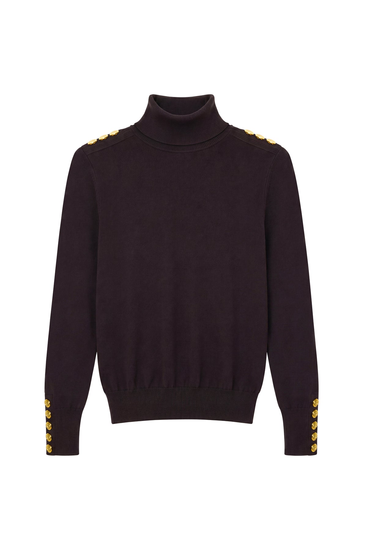 Buttoned Knit Roll Neck (Chocolate)