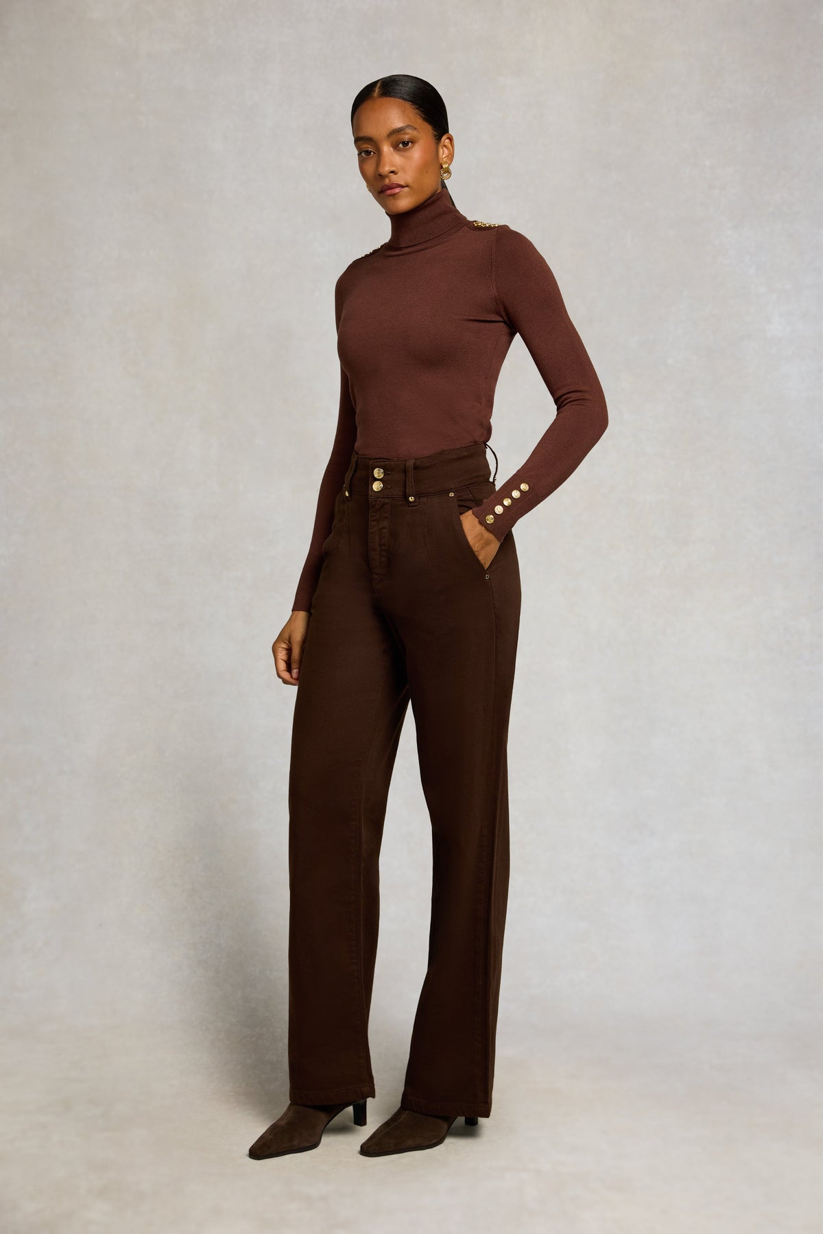 Buttoned Knit Roll Neck (Walnut)
