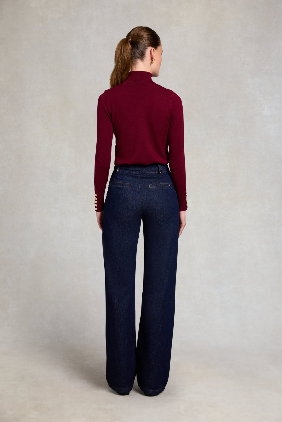 Buttoned Knit Roll Neck (Wine)