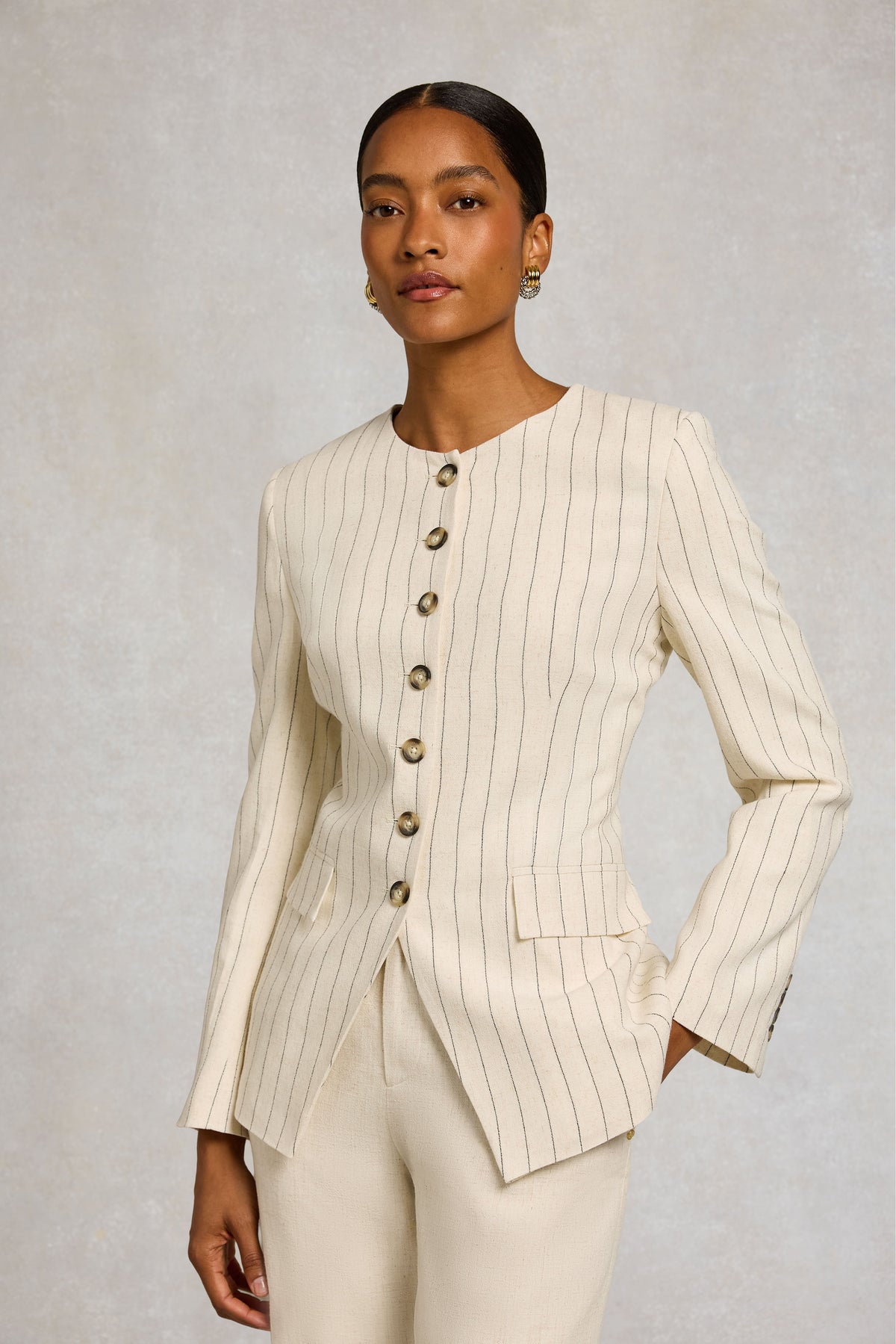 Charlton Blazer (Natural Linen Pinstripe)