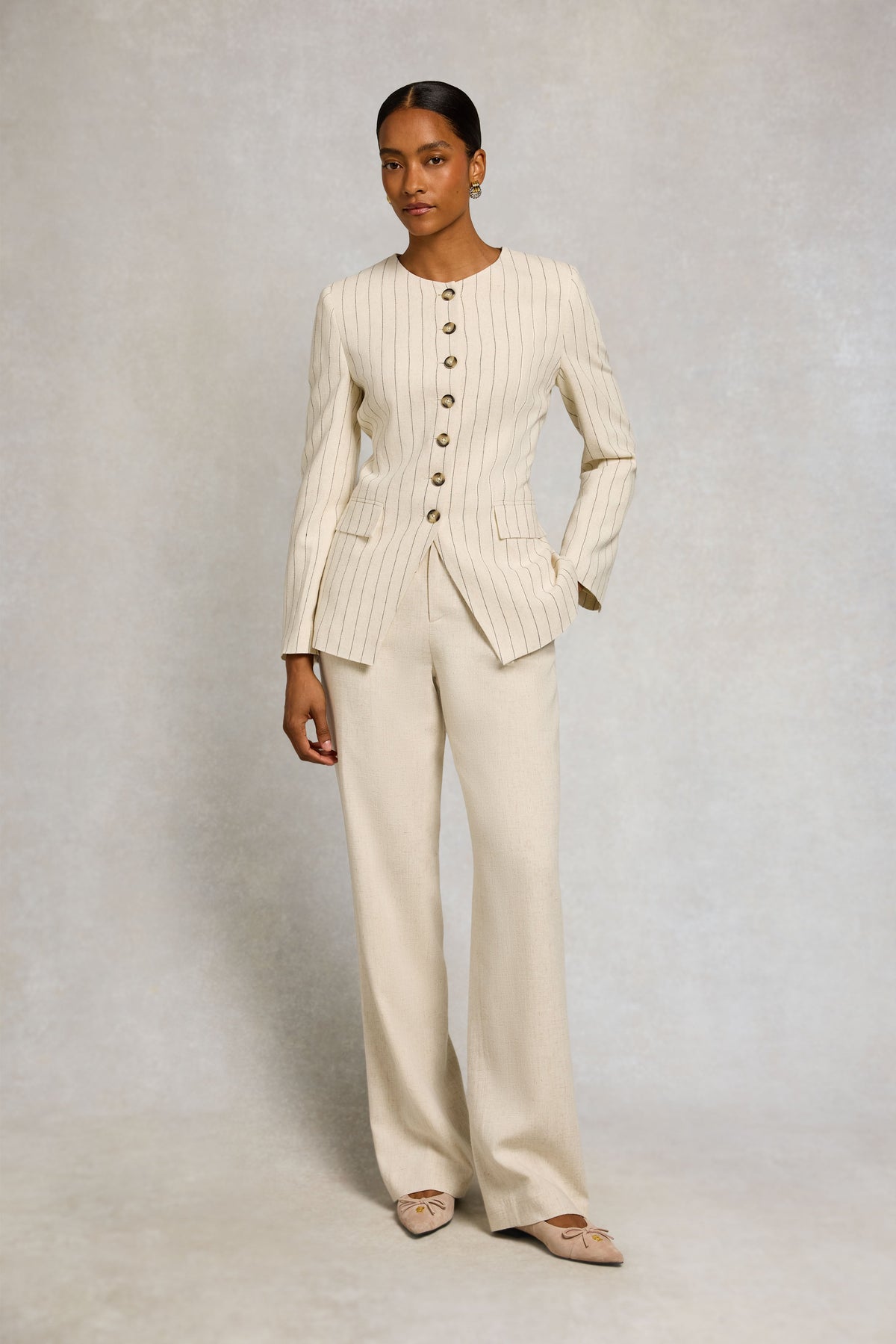 Charlton Blazer (Natural Linen Pinstripe)