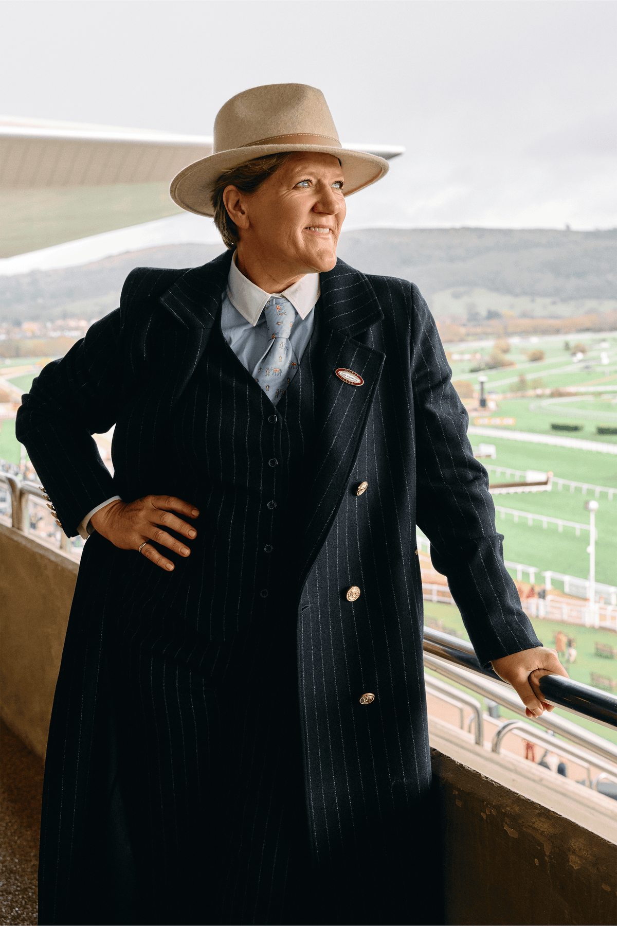 Clare Balding's Cheltenham Look (Navy Chalk Pinstripe)