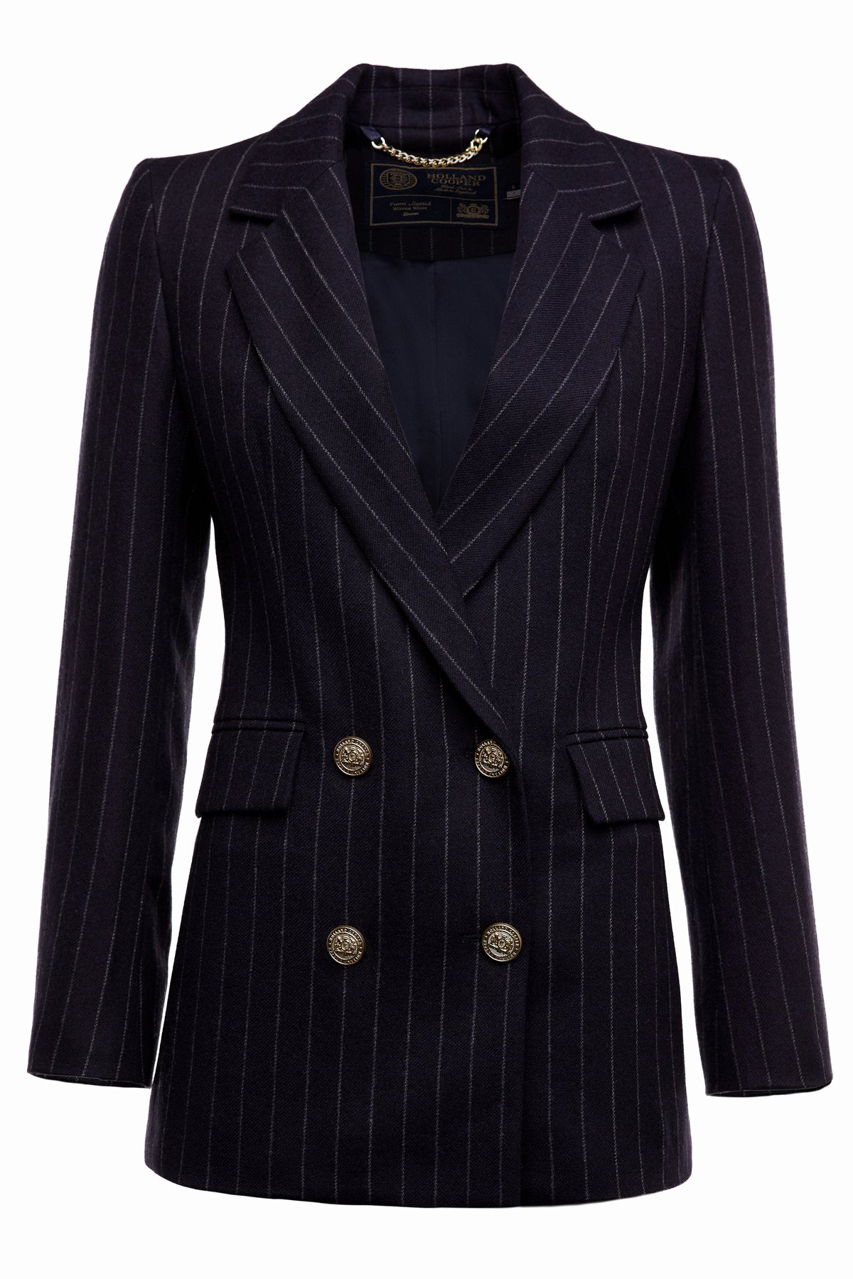 Clare Balding's Cheltenham Look (Navy Chalk Pinstripe)