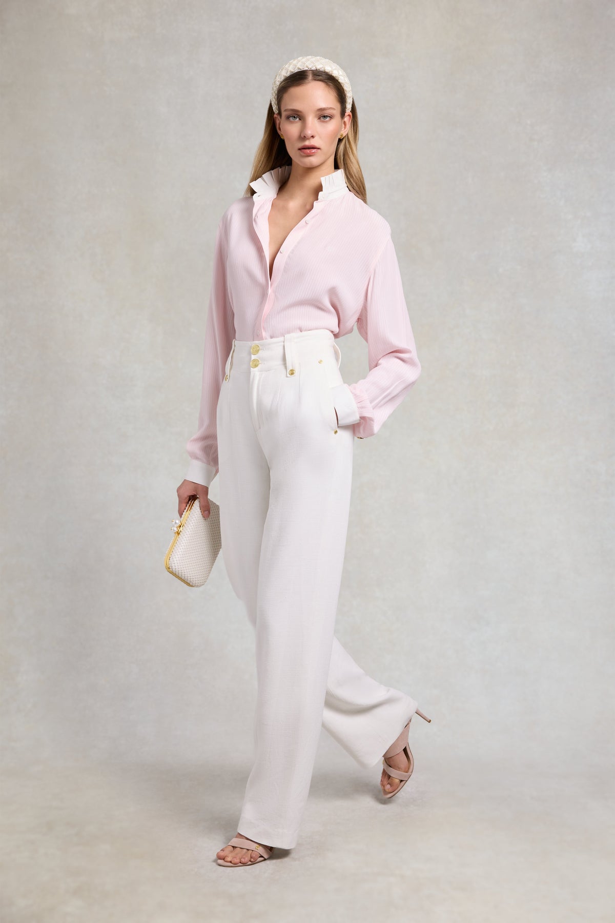 Ella Shirt (Soft Pink Jacquard Stripe)