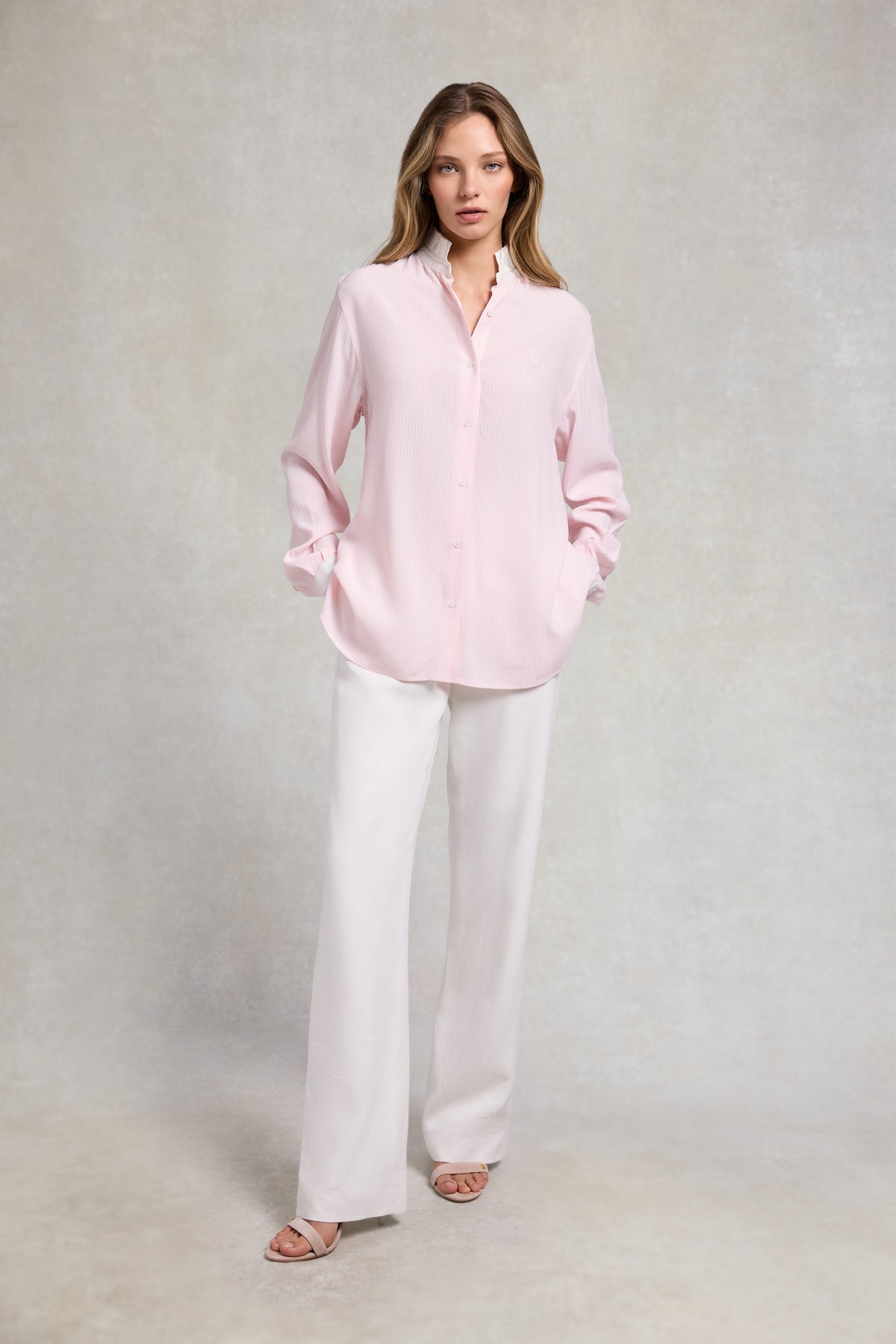 Ella Shirt (Soft Pink Jacquard Stripe)