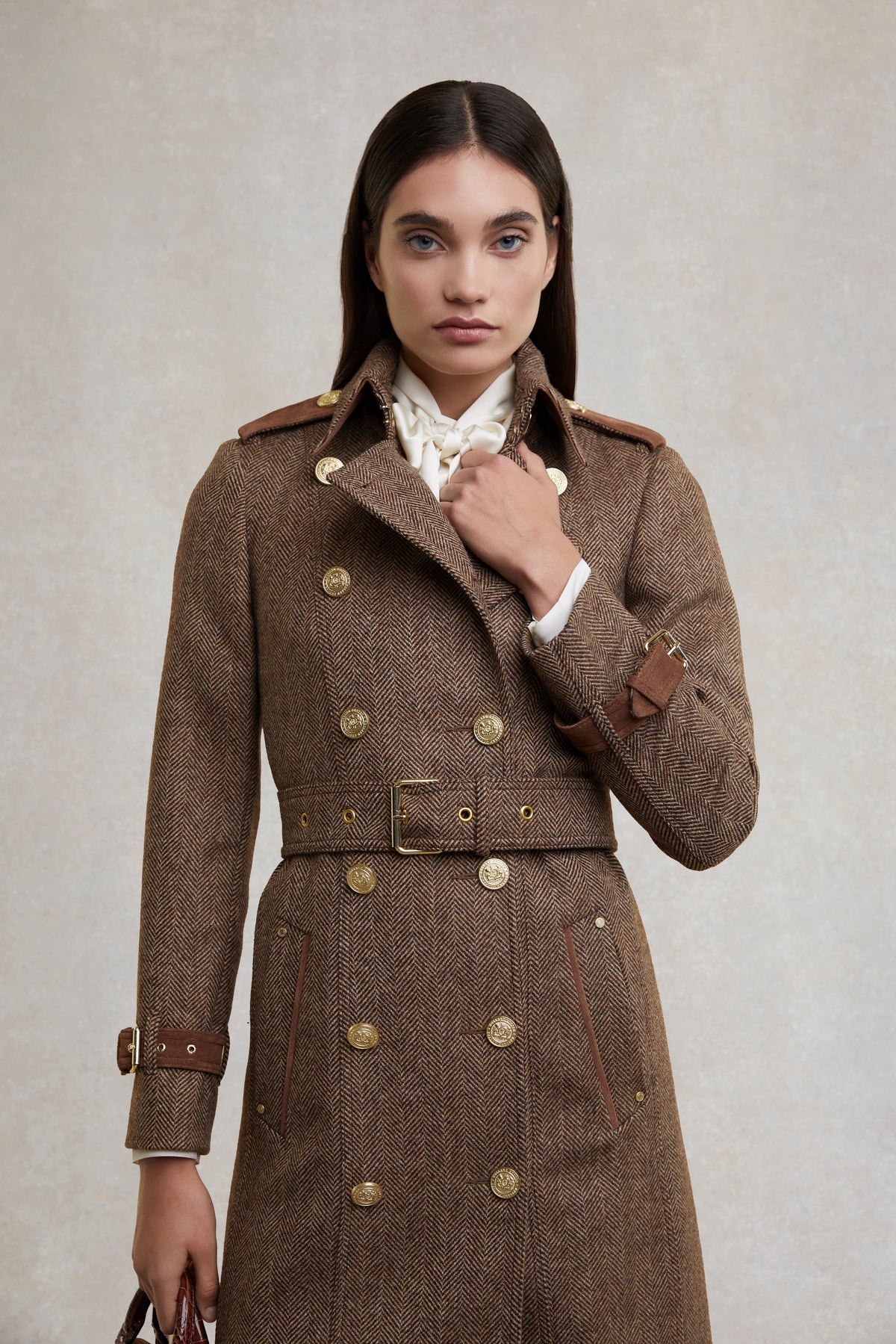 Full Length Marlborough Trench Coat (Large Scale Brown Herringbone)