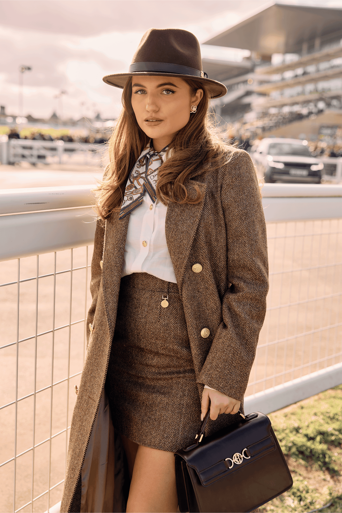 Grace Foley's Cheltenham Look (Large Scale Brown Herringbone)
