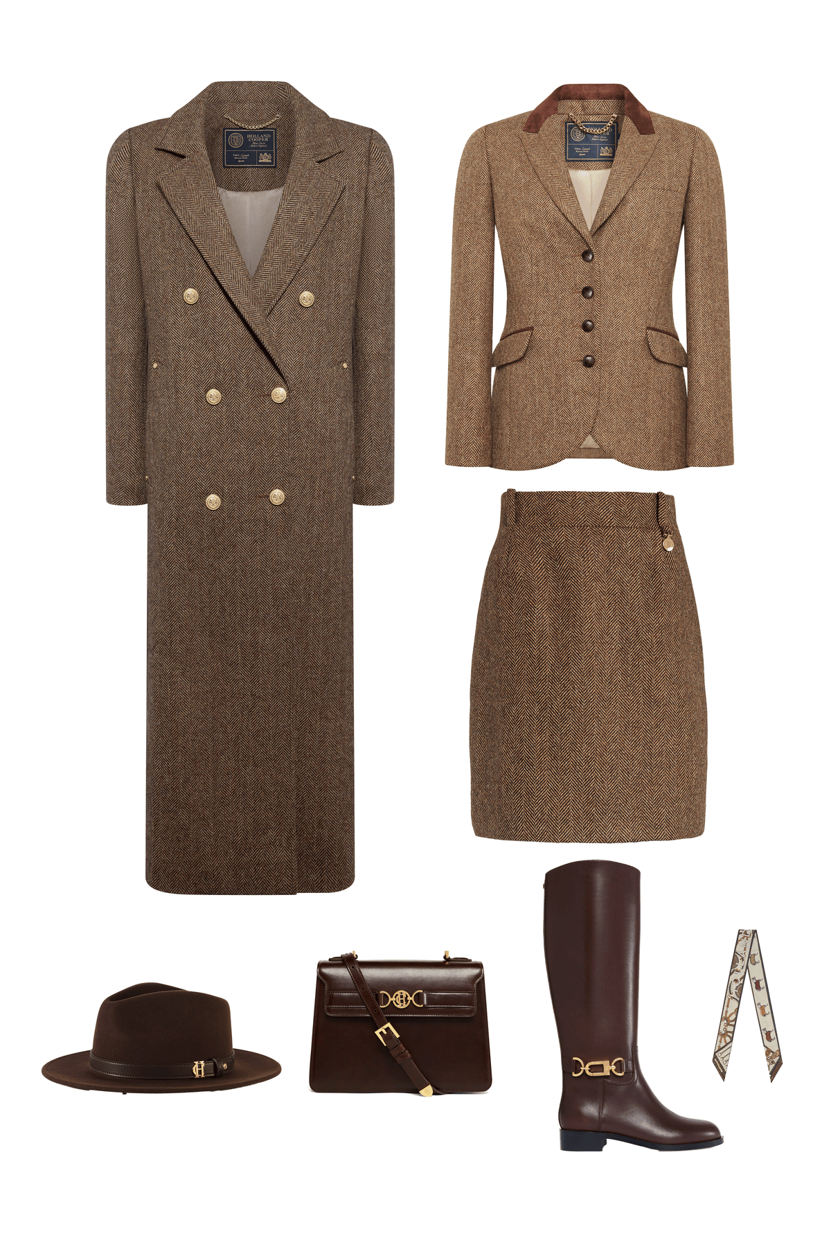 Grace Foley's Cheltenham Look (Large Scale Brown Herringbone)