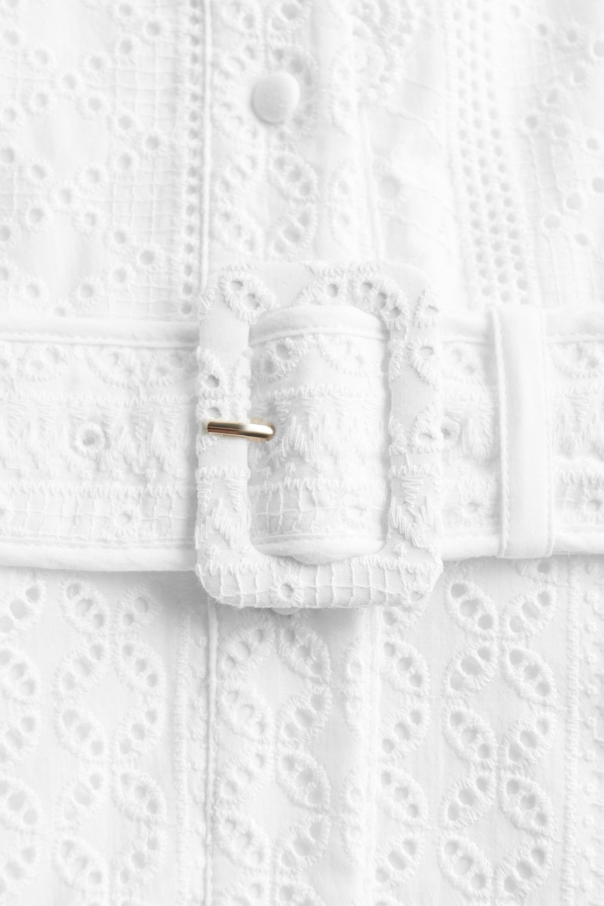 Aimee Collarless Broderie Dress (White)