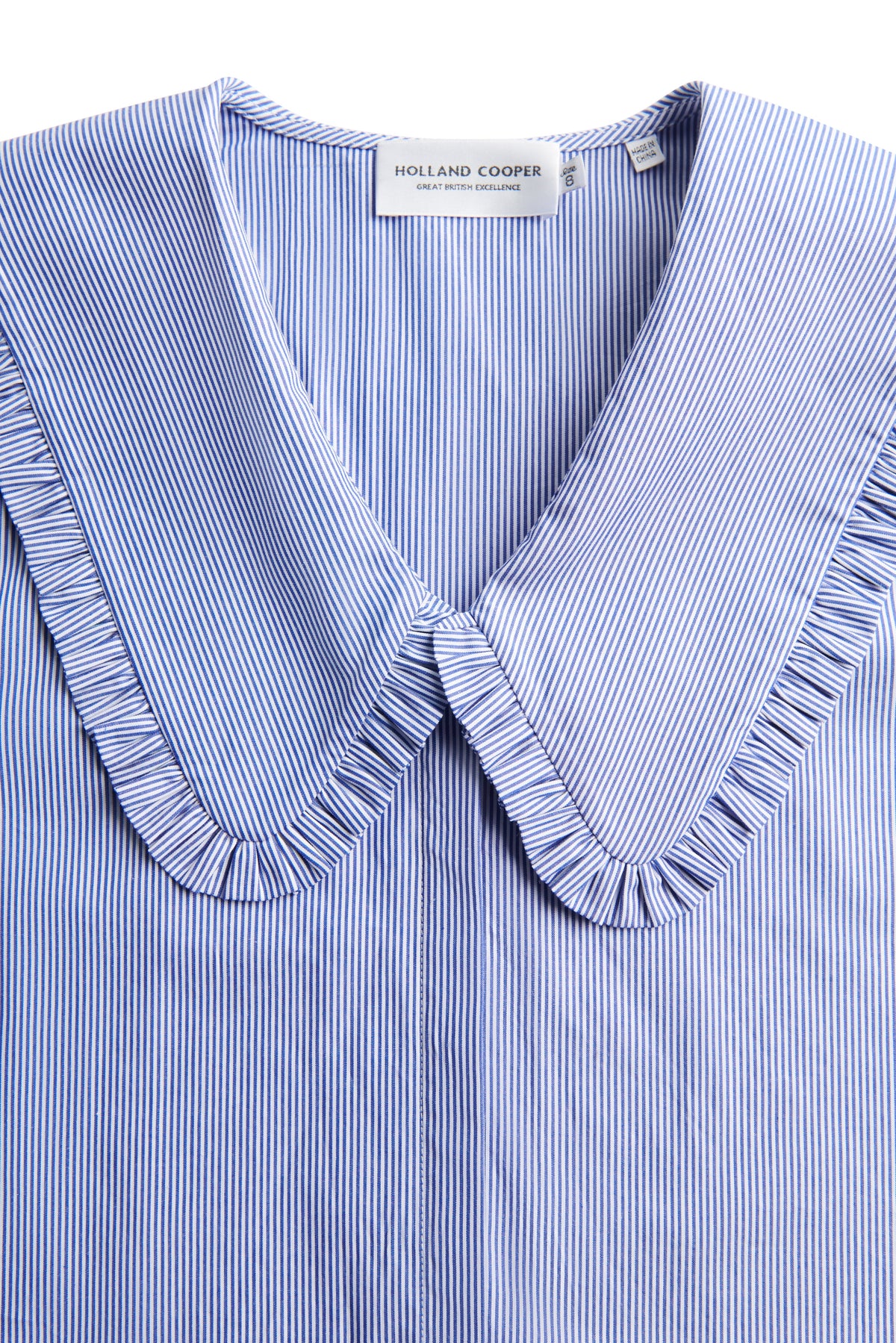 Clementine Ruffle Collar Shirt (Yacht Blue Stripe)
