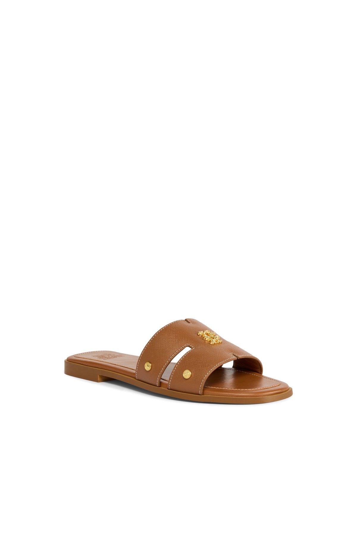 Heraldic Monogram Slides (Tan Saffiano)