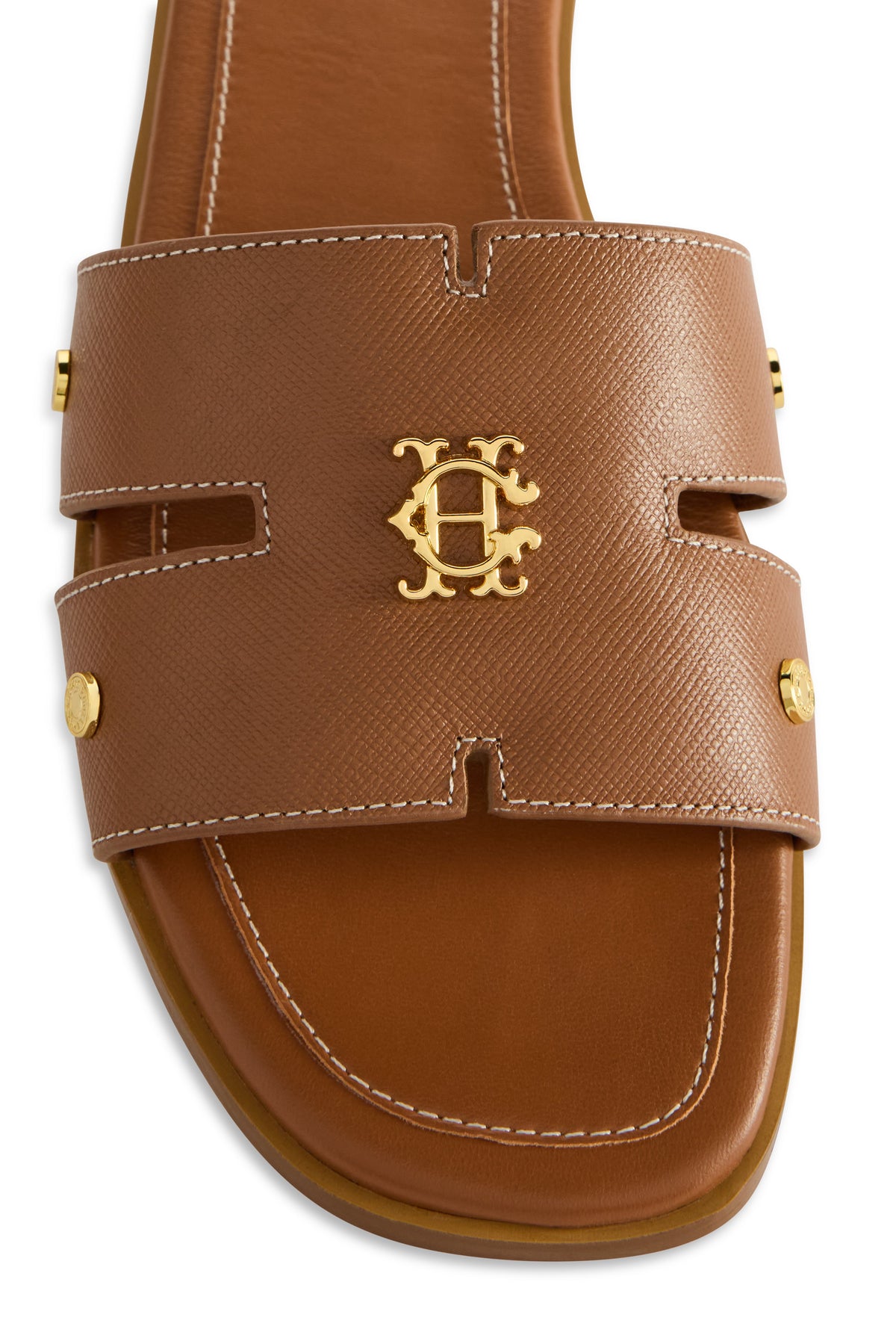 Heraldic Monogram Slides (Tan Saffiano)