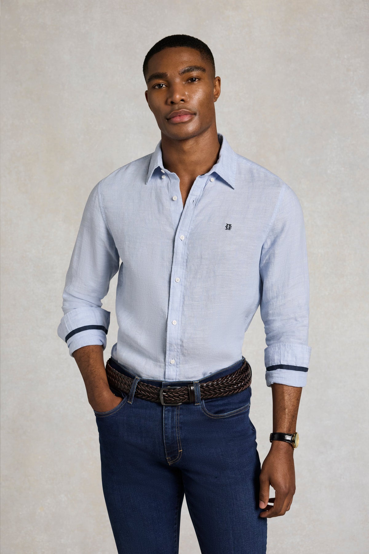 Men's Regular Fit Linen Shirt (Sky Blue)