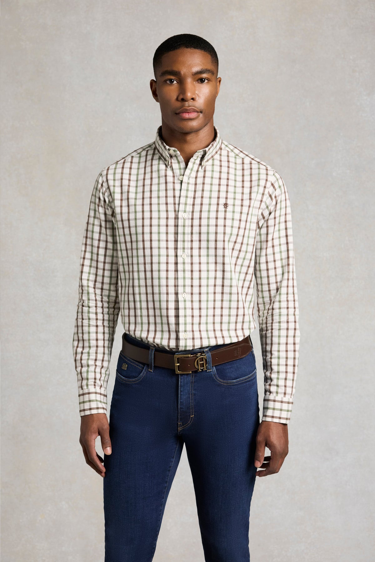 Men's Relaxed Fit Button Down Shirt (Bourton Green Check)