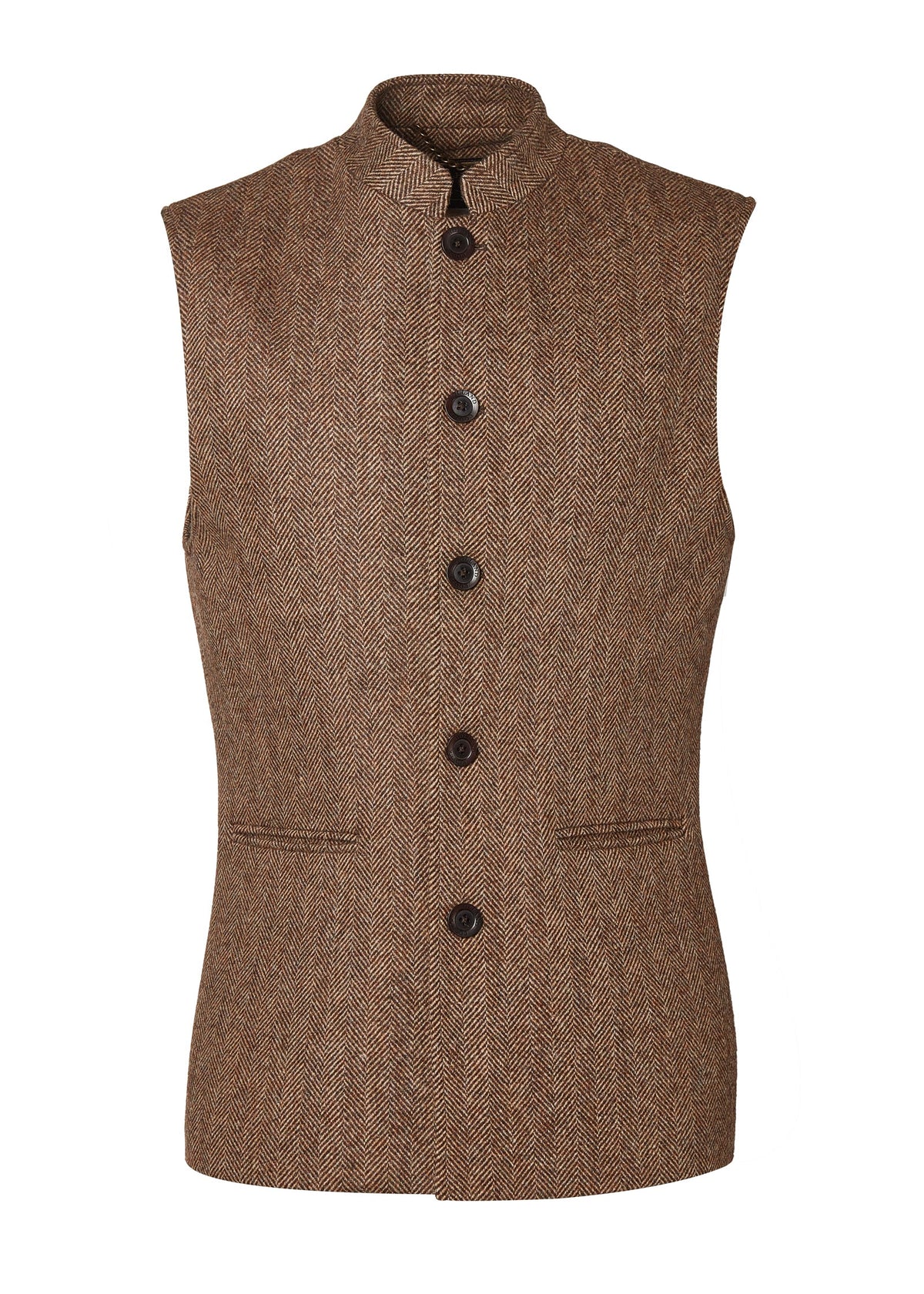 Nehru Gilet (Large Scale Brown Herringbone)