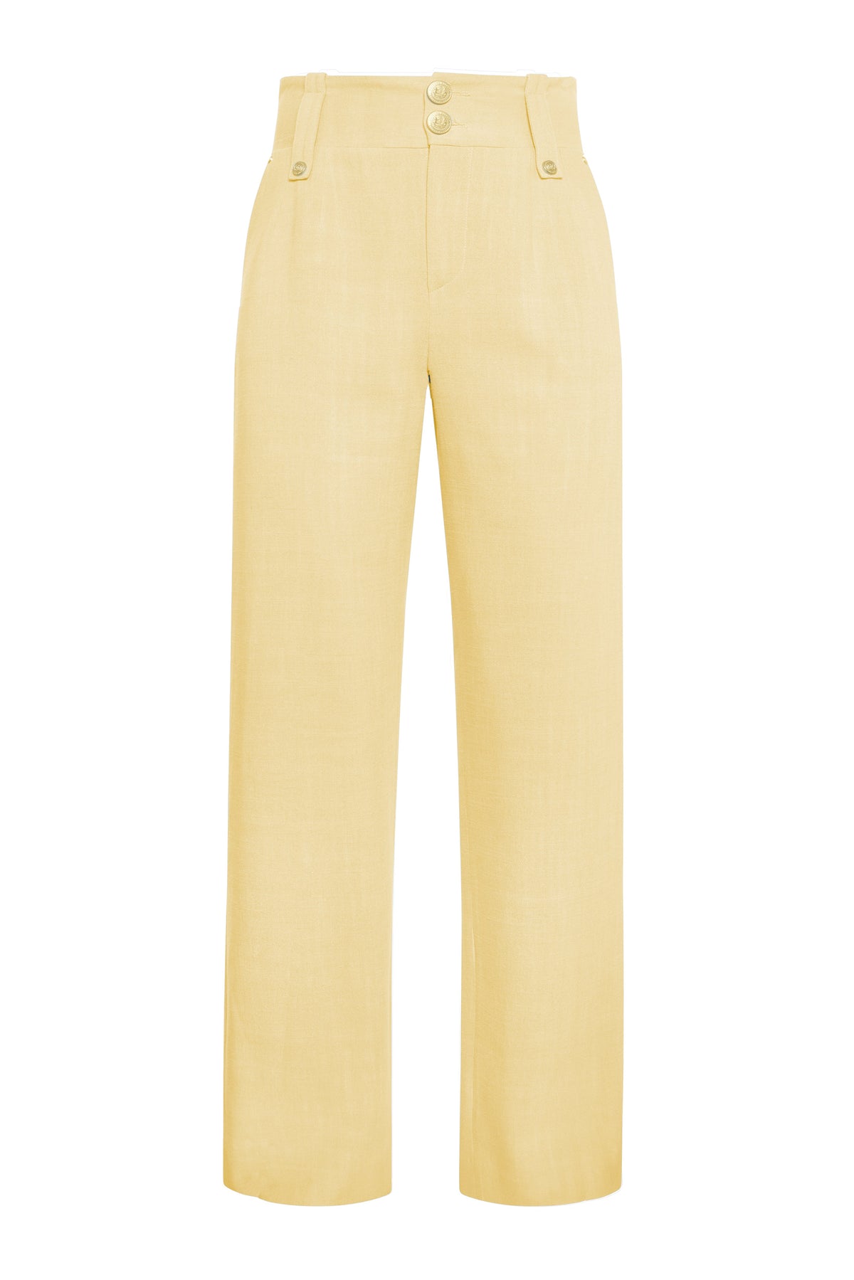 High Waisted Straight Trouser (Lemon Linen)