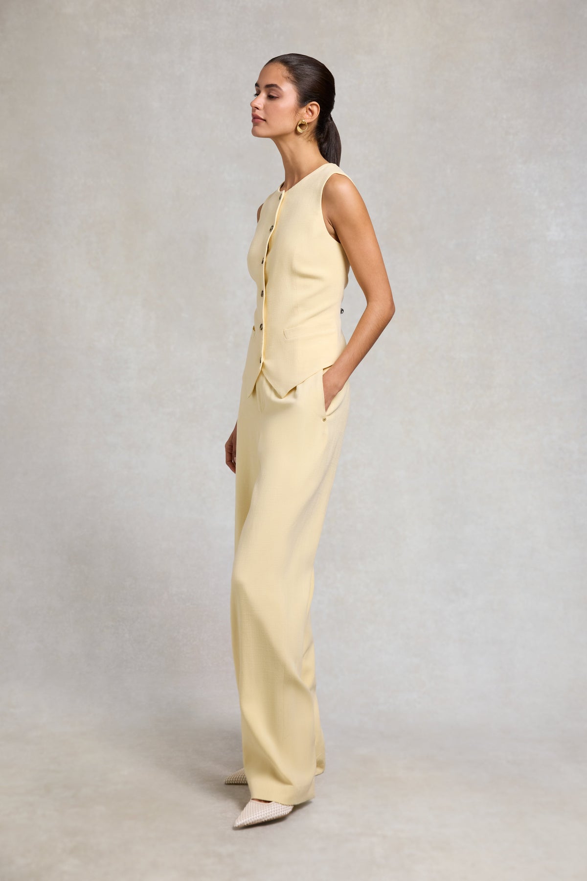 High Waisted Straight Trouser (Lemon Linen)