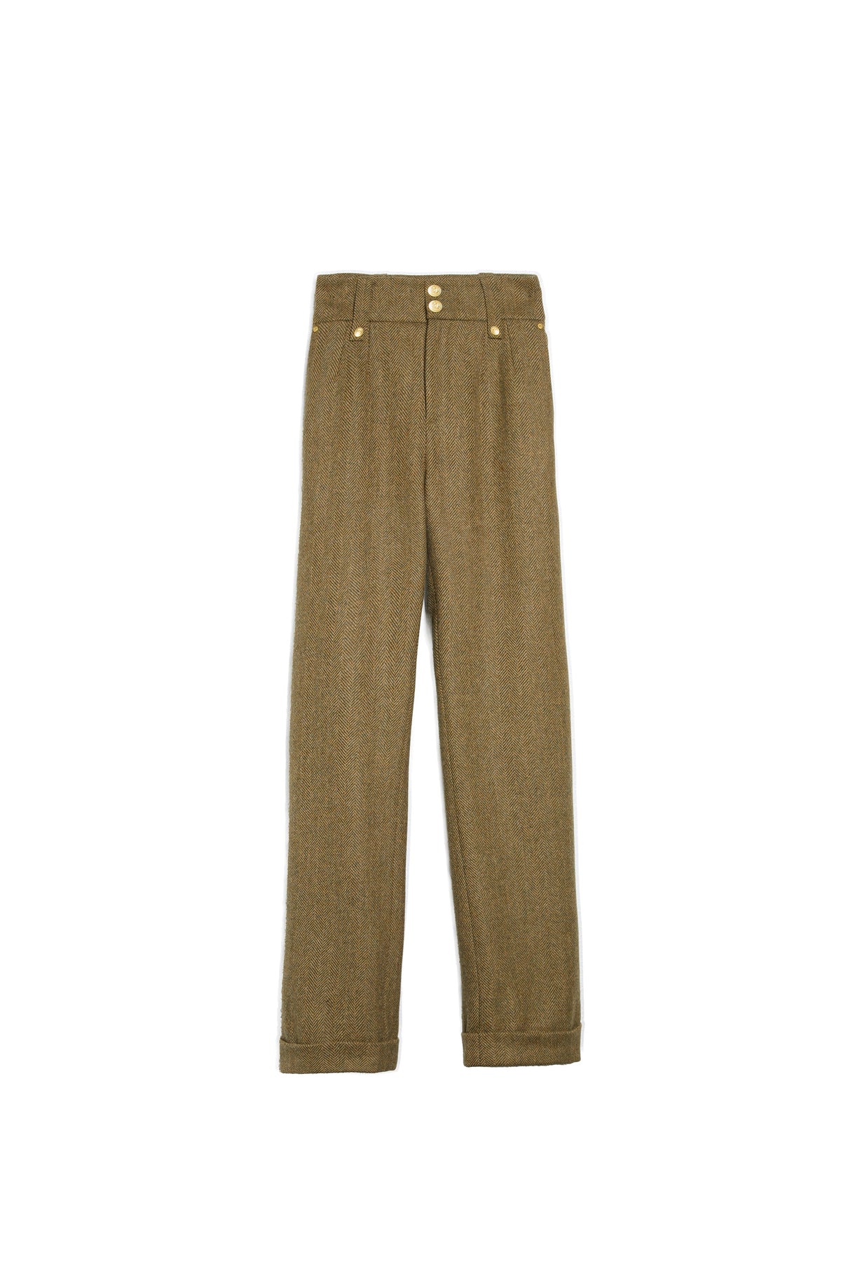 High Waisted Wide Leg Trouser (Moss Herringbone)