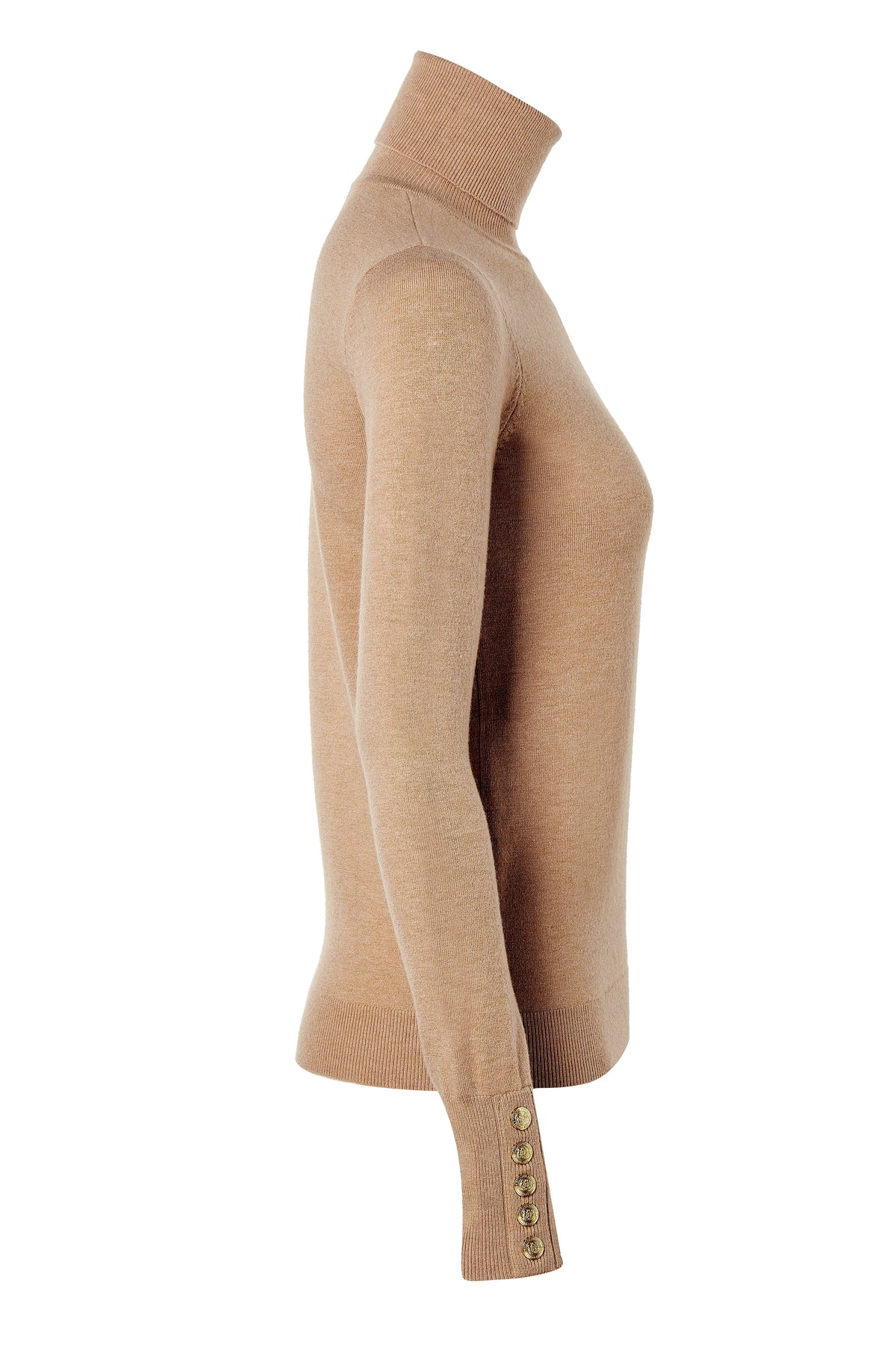 Buttoned Knit Roll Neck (Dark Camel)