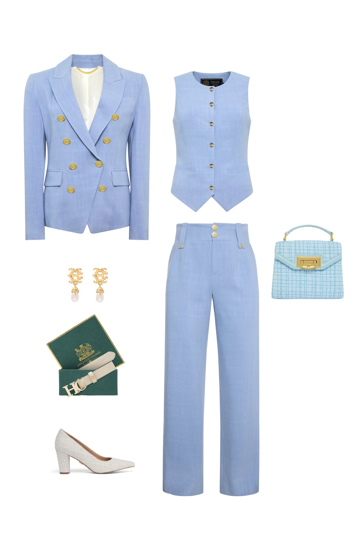 Ice Blue Linen Suit Set