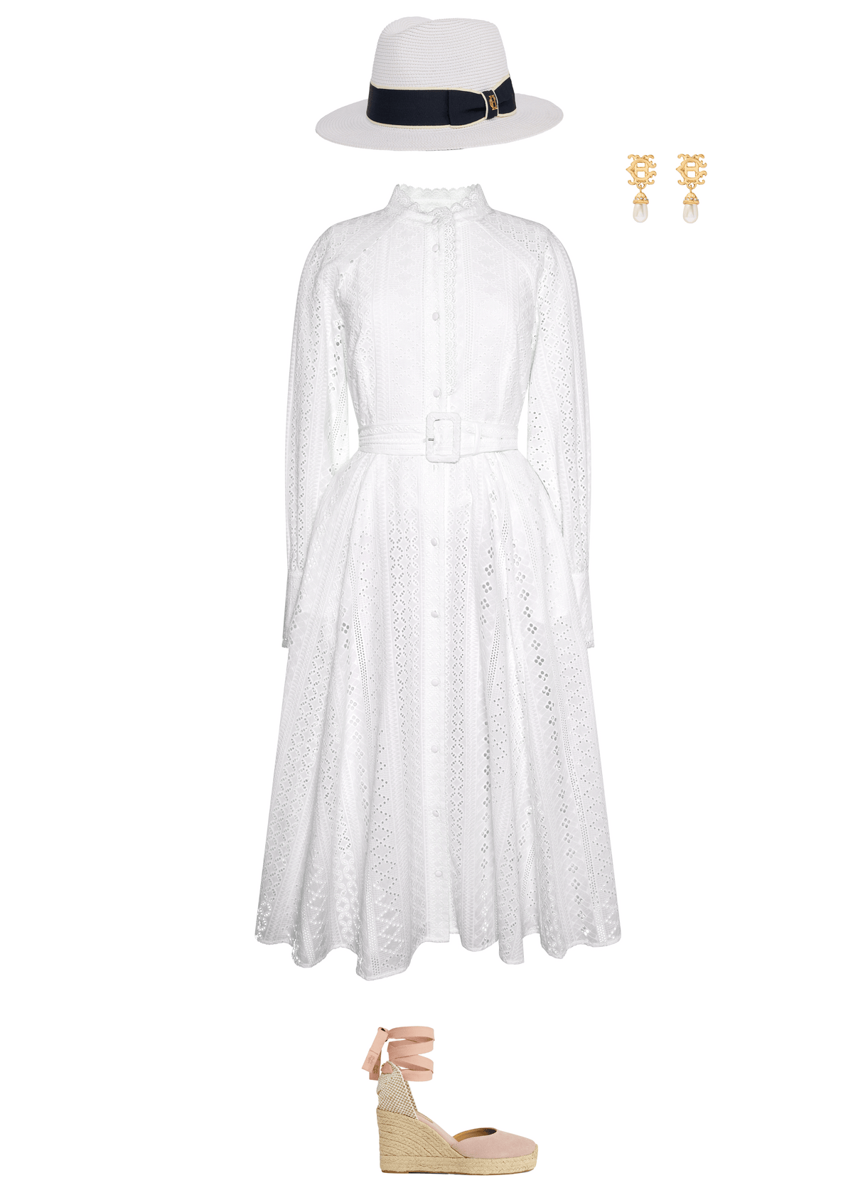 The Aimee Collarless Broderie Dress Look