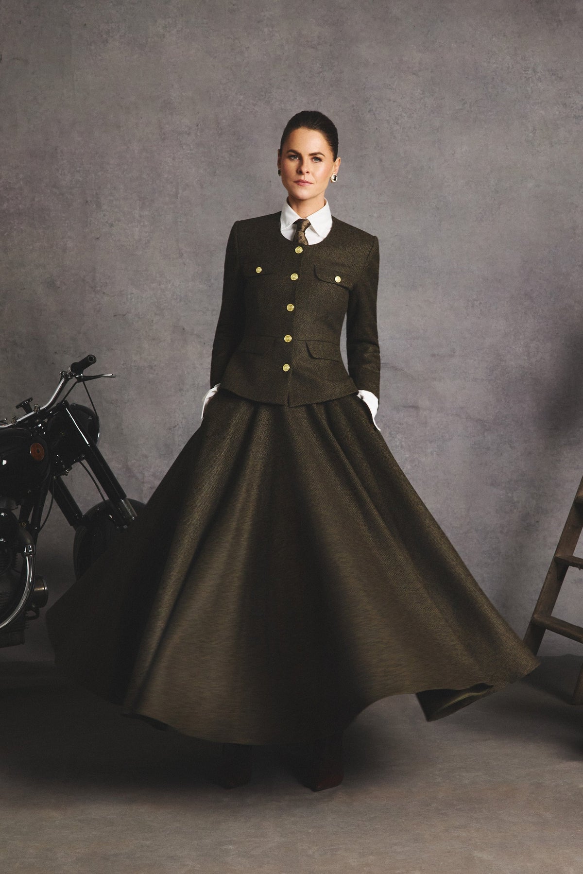 Tailored Peplum Jacket (Dark Green Herringbone)
