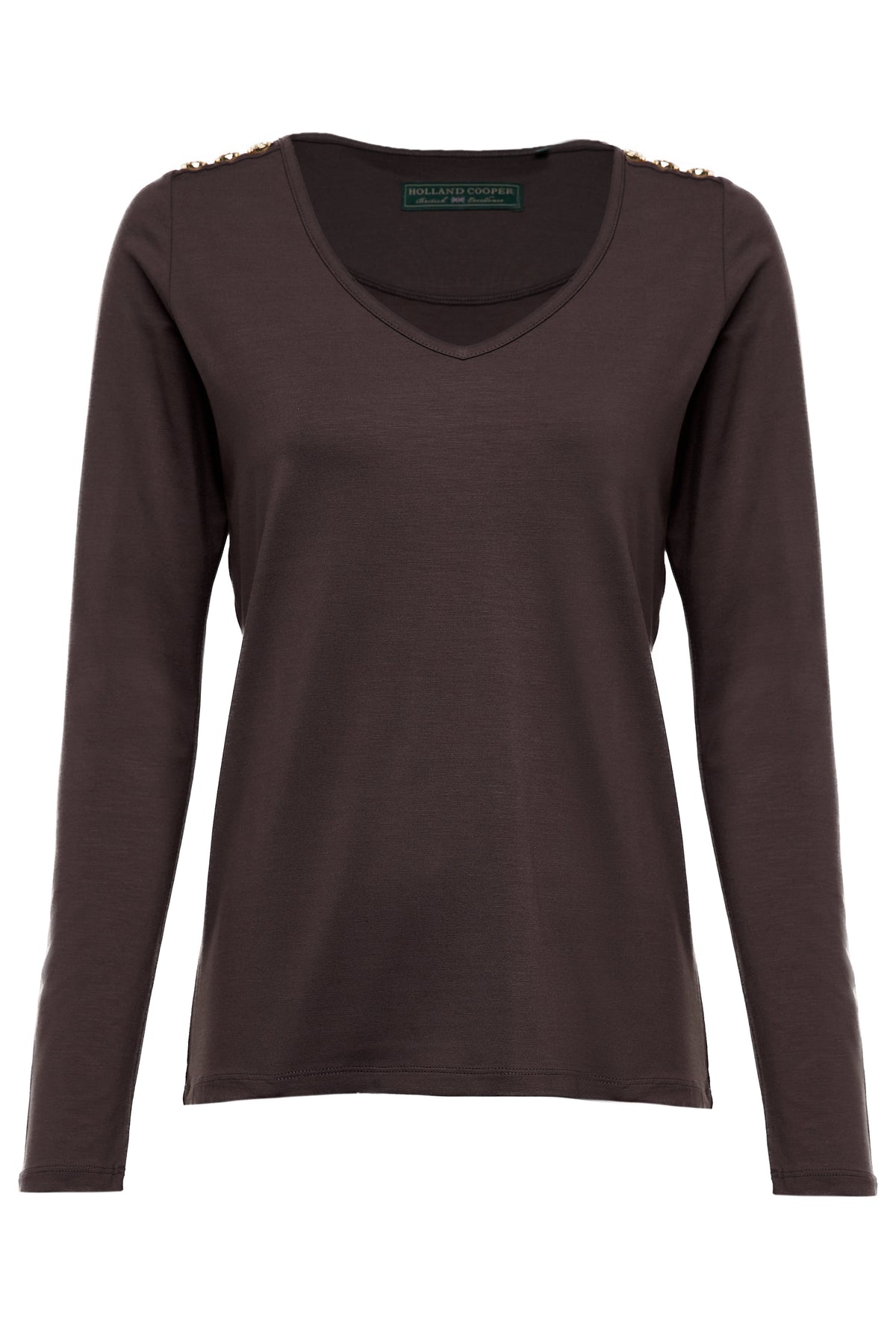 Long Sleeve V-Neck Tee (Coffee)